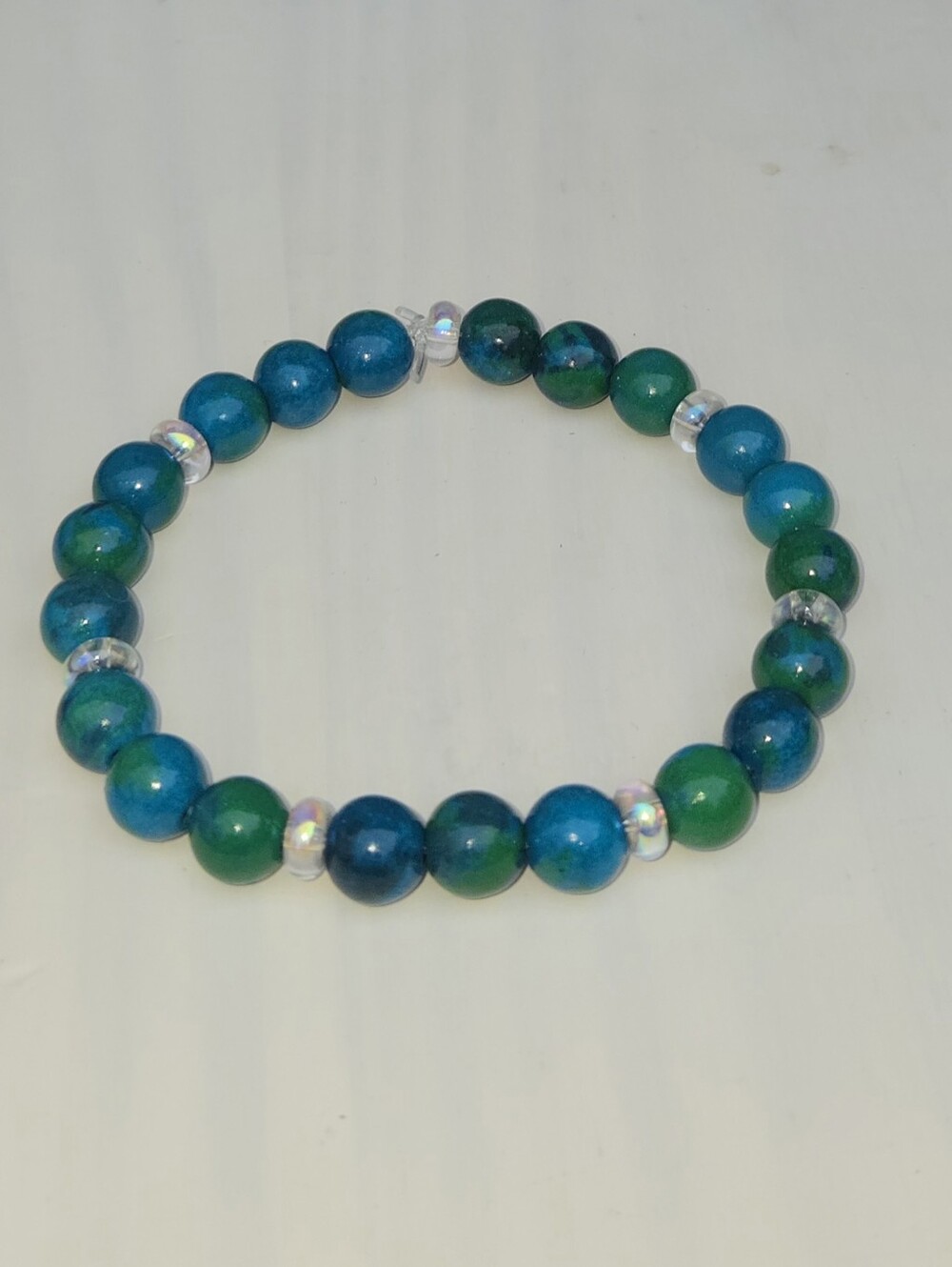 Chrysocolla & Opalite Natural Gemstone Stretch Bracelet Custom Sized